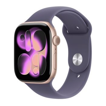 Apple Watch Series 11, 42 mm, Rose Gold Aluminum Purple Fog Sport Band S/M